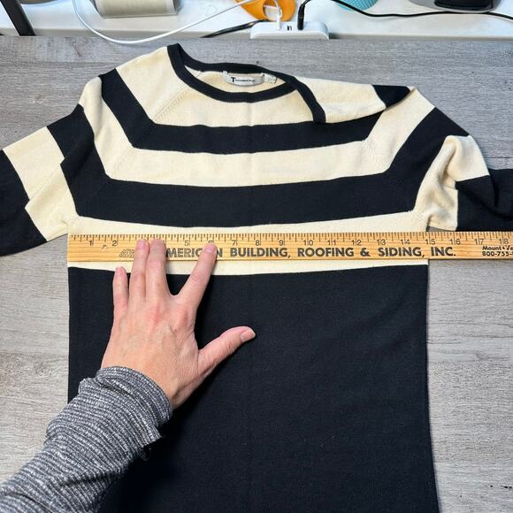 T Alexander Wang Stripe Color Block Sweater Dress Long Sleeve Knit Black Cream M - Picture 10 of 12